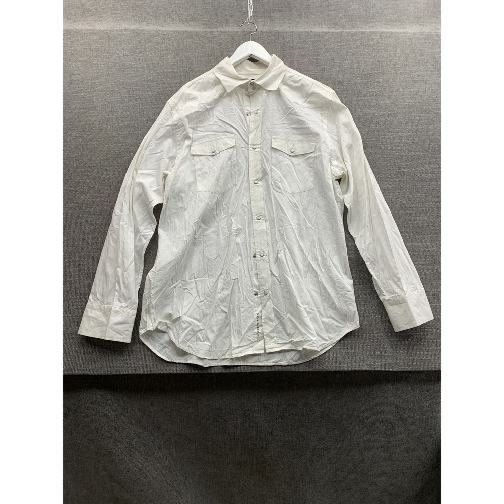 Banana Republic Western Shirt Mens XL White Floral Cotton Long Sleeve Pearl Snap